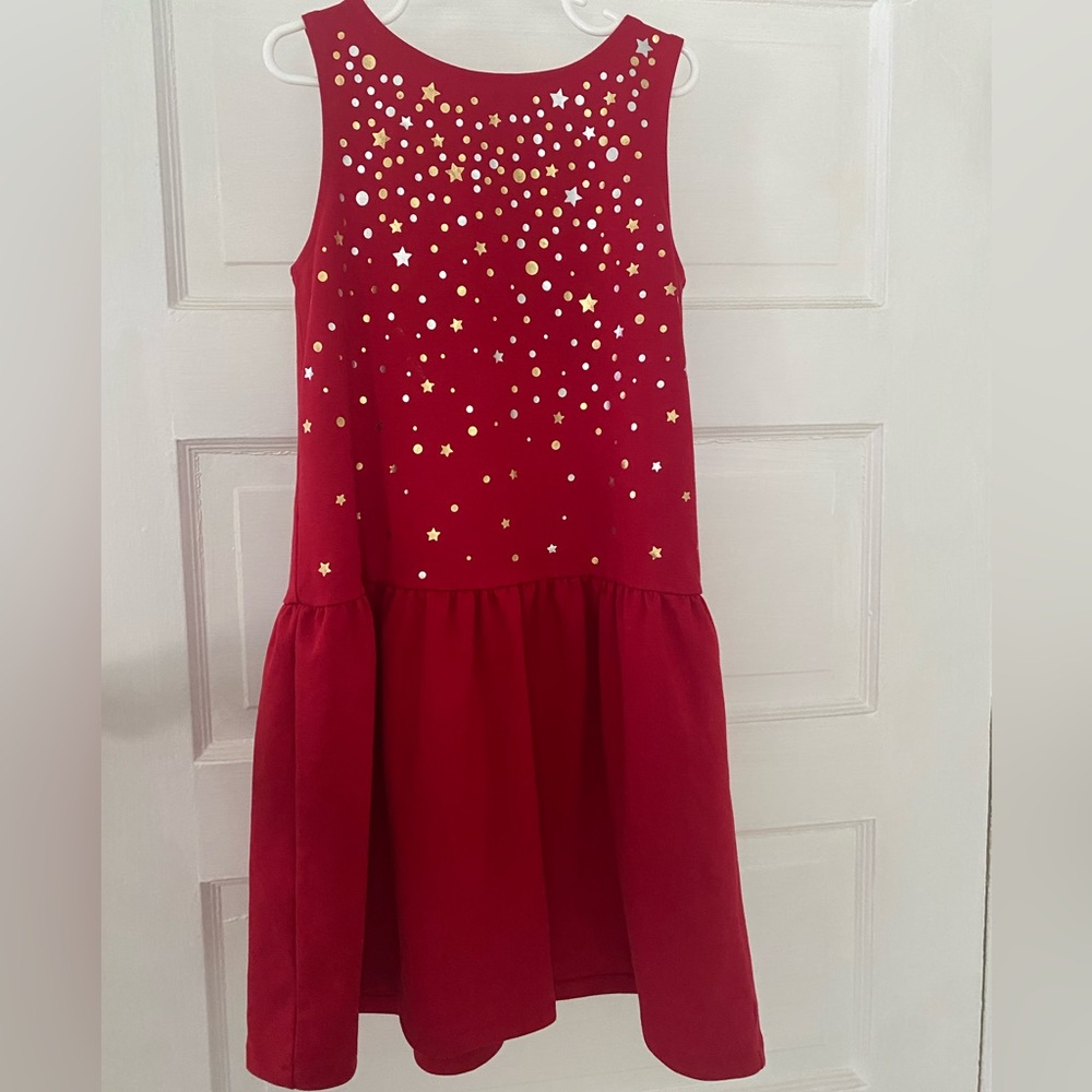 Lands’ End Red Starry Holiday Dress Size 7/8 Girls